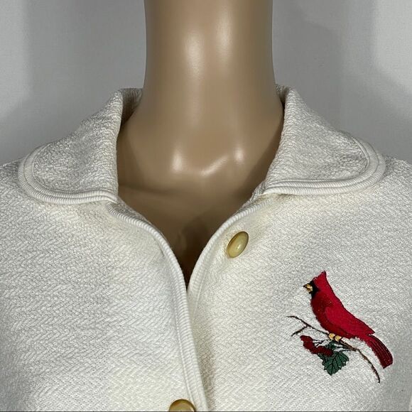 Kitten's Vintage Red Bird White sweater Jacket - Picture 7 of 13